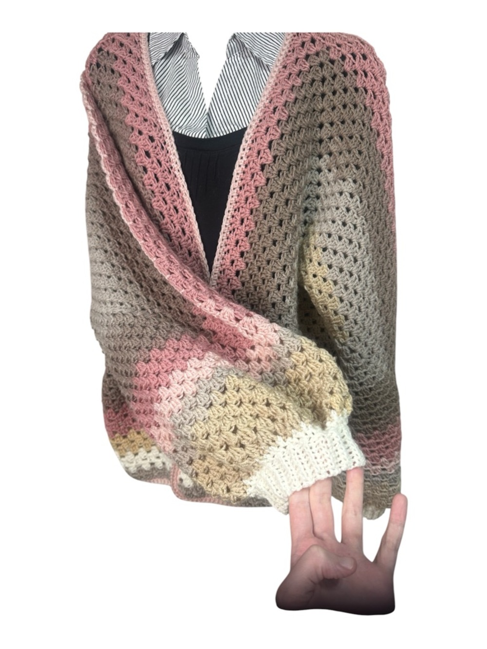 Crochet Open-Front Gradient Cardigan Sweater - Pink & Neutral Ice Cream Inspired